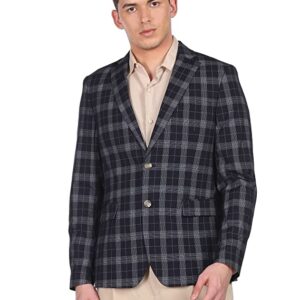 Arrow Men Navy Notch Lapel Collar Check Formal Blazer