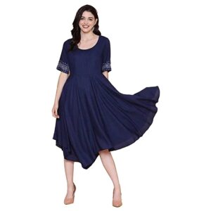 BIBA Women's Rayon Fit and Flare Below The Knee Dress