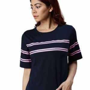 JUNEBERRY Women's Cotton Regular Fit Striped Half Sleeves T-Shirt