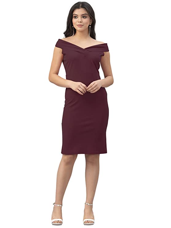 Selvia Women's Lycra Knee Length Bodycon (151TKR2814- Brown_XL)