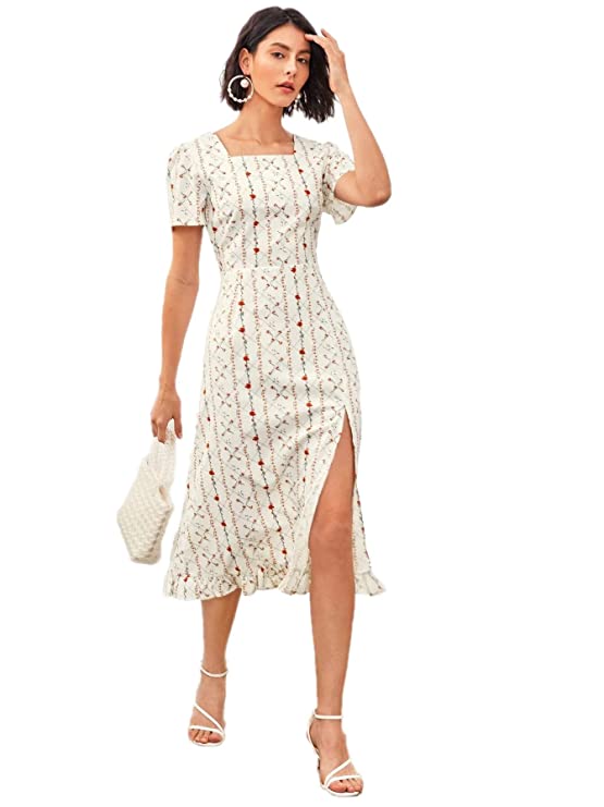 Lymio Women's Polyester A-Line Below The Knee Dress