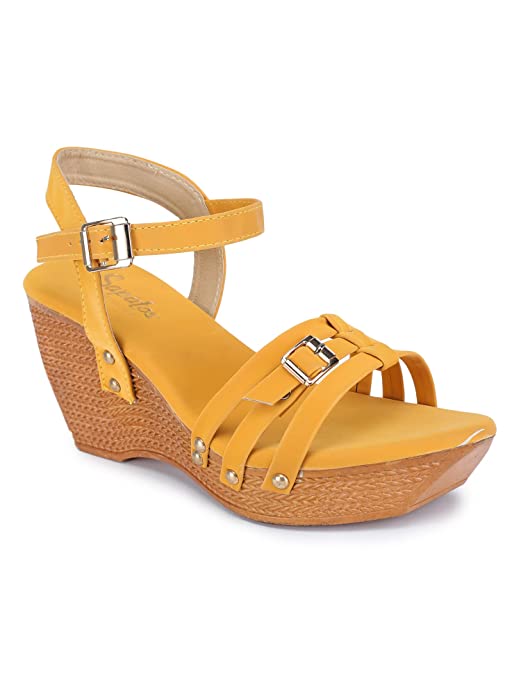 MIJAS Womens Stylish Fashionable Wedges Heel Sandal With Buckle Clouser