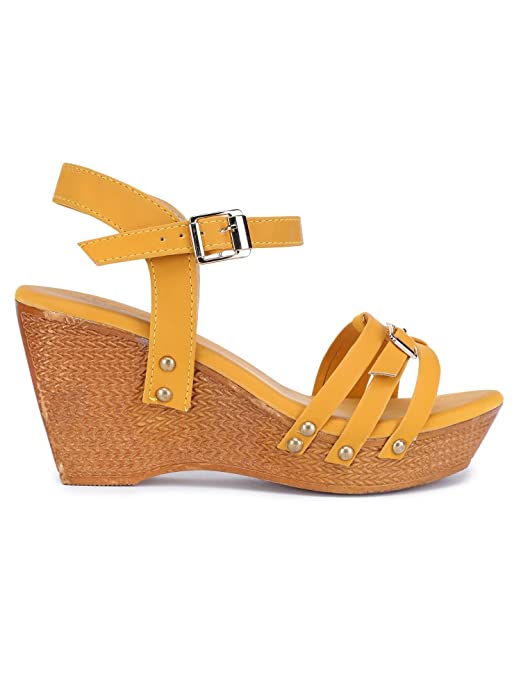 MIJAS Womens Stylish Fashionable Wedges Heel Sandal With Buckle Clouser - Image 2