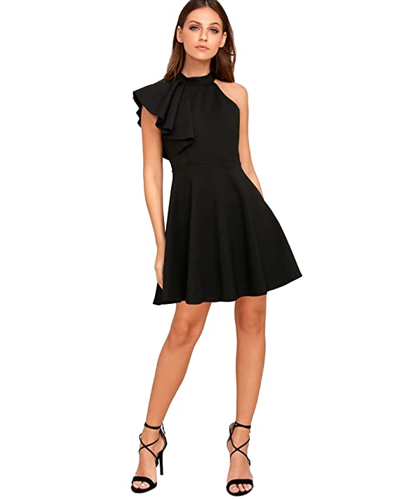 ADDYVERO Women's Ruffle Shoulder Skater Dress