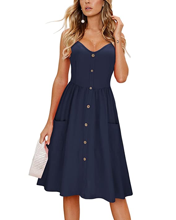 KILIG Women's Long Sleeve Dresses Casual Button Down Midi Dress with Pockets