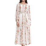 Juniper Offwhite Chiffon Printed Flared Dress with Waist Tie-up
