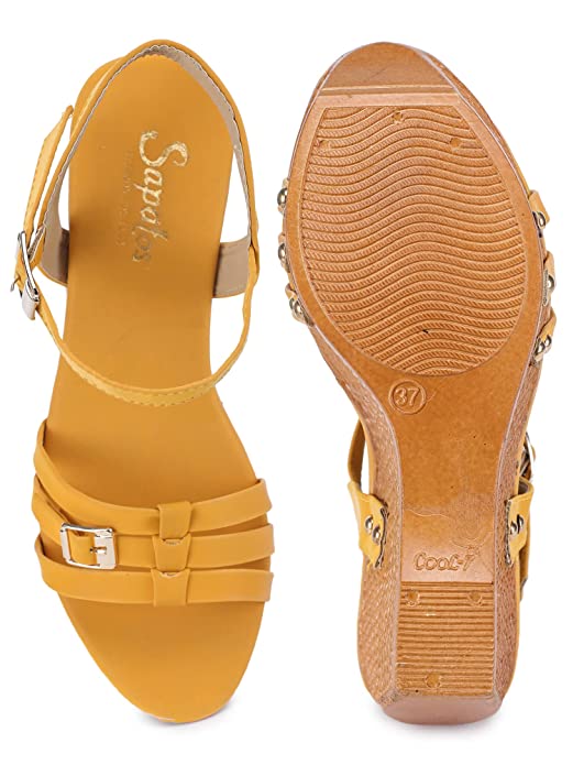 MIJAS Womens Stylish Fashionable Wedges Heel Sandal With Buckle Clouser - Image 3