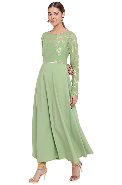 Janasya Women's Light Green Poly Crepe Kurta - Image 3