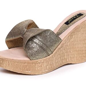 Trase Women's Fashion Sandals | Faux Leather Comfortable and Stylish Wedge Slio On | For Casual Wear & Formal Wear Occasions 3 Inches Heel | For Women & Girls
