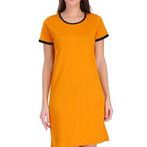 Tees World |Plain| Graphic Printed Bio-Washed Pure Cotton Knee Length Ringer T-Shirt Dress for Women and Girls |