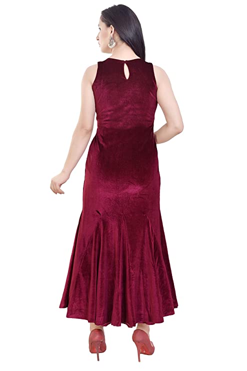 Kiya Velvet Flared/A-line Maroon Gowns for Women (4569) - Image 2
