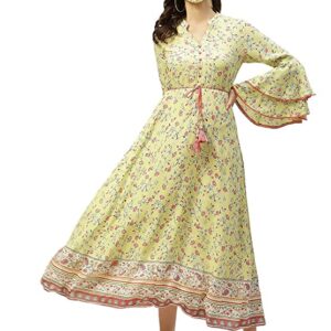 Juniper Women's Rayon Floral Print Flared Dress with Tie-Up Dori & Mask