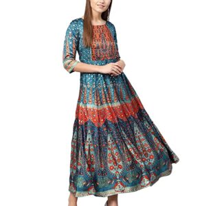 Juniper Women's Dull Satin Printed Anarkali Dress