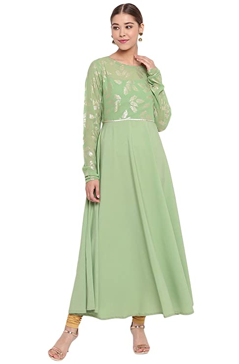 Janasya Women's Light Green Poly Crepe Kurta - Image 2