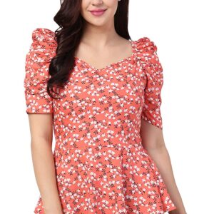 ZUVINO Women's Rayon Floral Peplum Top with Princess Sleeve; Office wear, Summer Wear
