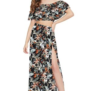 COOL AND CASUAL Women's Floral Printed Two Piece Dress Western Dress for Women