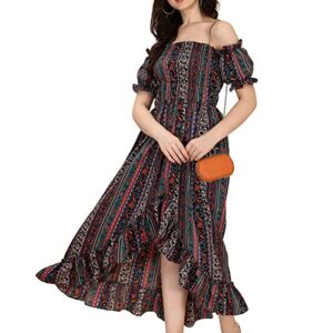 OOMPH! Women's Crepe A-Line Maxi Dress (Smocked}